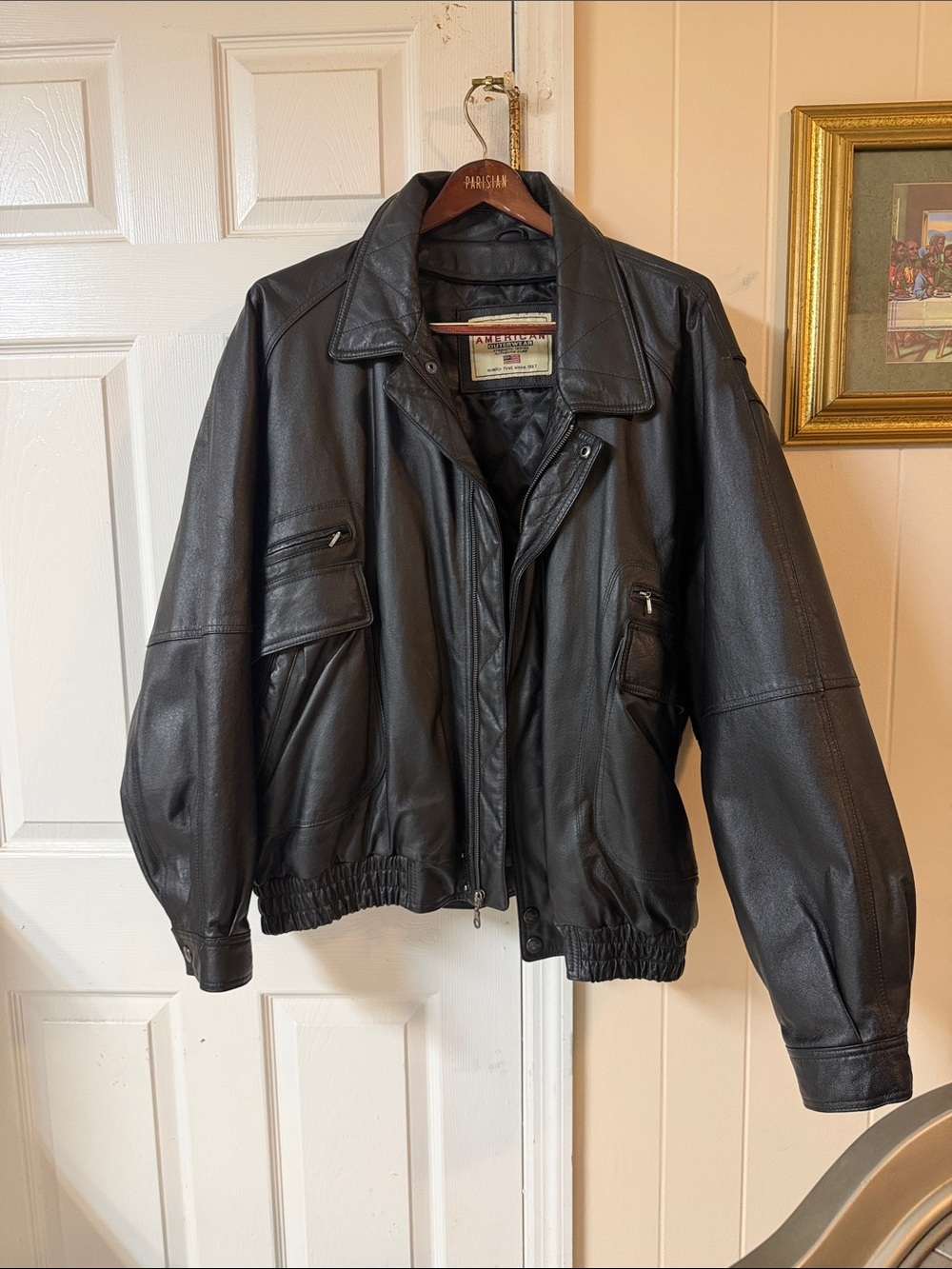 Men's Black Leather Bomber Jacket – Classic Zip Front